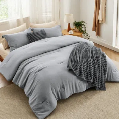 Bedsure All Season Boho Comforter Set With Throw Blanket And Decorative Pillow-89gsm In Dark Gray