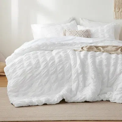 Bedsure Bed In A Bag - 5 Pieces Plaid Seersucker Bedding Comforter Sets, Soft Lightweight Boho Bed Set With  In Pure White
