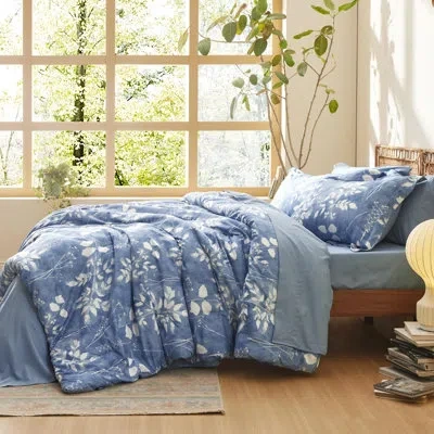 Bedsure Bed In A Bag - Reversible Flroal & Plant Pattern Printed With Comforters, Sheets, Pillowcases & Sham In Blue
