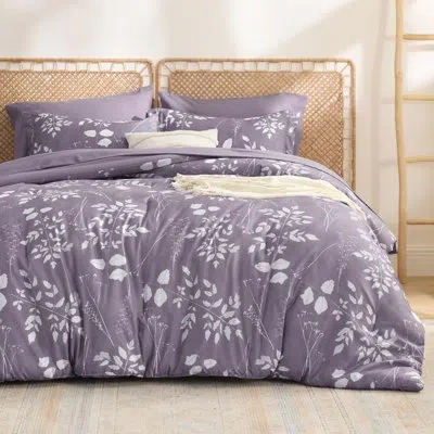 Bedsure Bed In A Bag - Reversible Flroal & Plant Pattern Printed With Comforters, Sheets, Pillowcases & Sham In Grayish Purple