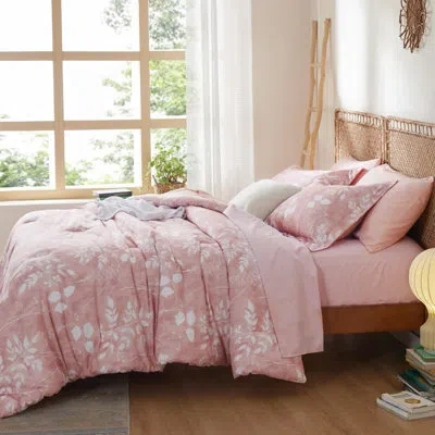 Bedsure Bed In A Bag - Reversible Flroal & Plant Pattern Printed With Comforters, Sheets, Pillowcases & Sham In Pink