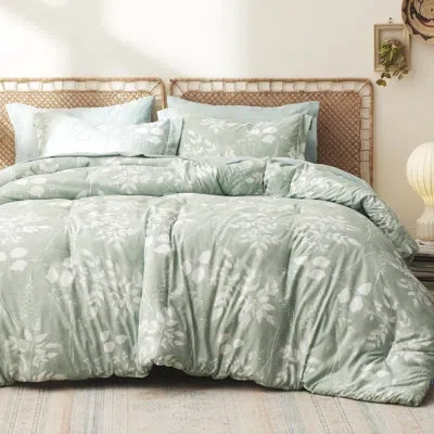Bedsure Bed In A Bag - Reversible Flroal & Plant Pattern Printed With Comforters, Sheets, Pillowcases & Sham In Sage Green