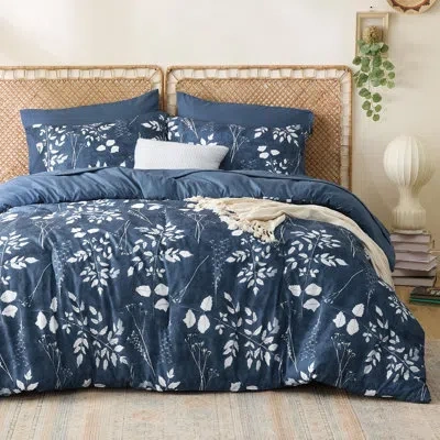 Bedsure Bed In A Bag - Reversible Flroal & Plant Pattern Printed With Comforters, Sheets, Pillowcases & Sham In Blue