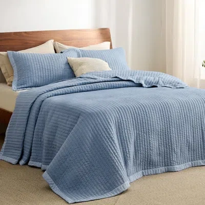 Bedsure Bedspread Coverlet Lightweight Soft Quilt Bedding Set In Blue Corduroy