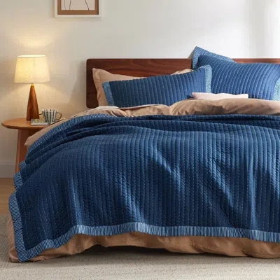 Bedsure Bedspread Coverlet Lightweight Soft Quilt Bedding Set, Corduroy Pattern Quilt Set In Navy
