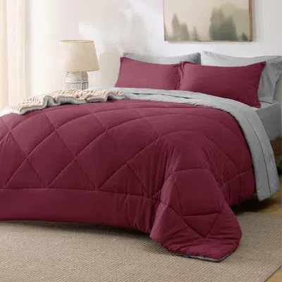 Bedsure Best Seller  Comforter Set Reversible Bedding For All Seasons-89gsm In Burgundy