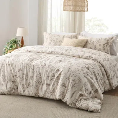 Bedsure Best Seller  Comforter Set Reversible Cute Floral Bedding, 89gsm In Beige