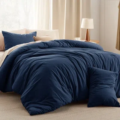 Bedsure Best Seller  Cotton Fabric Comforter Set With Microfiber Inner Fill, 143tc In Navy