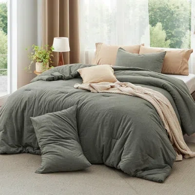 Bedsure Best Seller  Cotton Fabric With Microfiber Inner Fill Comforter Set, 143tc In Grayish Olive Green
