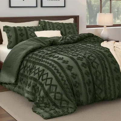 Bedsure Best Seller  Farmhouse Shabby Elegance Tufted Boho Comforter Set In Olive Green