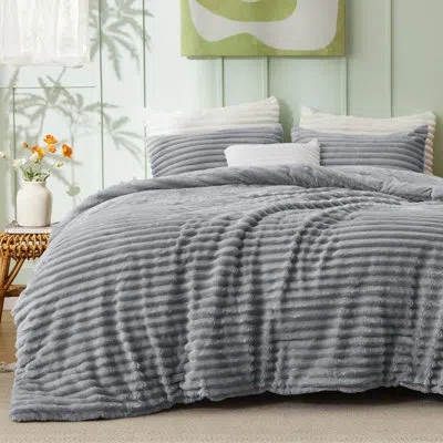 Bedsure Best Seller  Flannel Striped Comforter Set In Gray