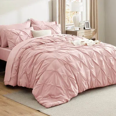 Bedsure Best Seller  Pintuck Pinch Pleat Bedding Sets (set Of 5 Or 7) Bed-in-a-bag, 89gsm In Pink