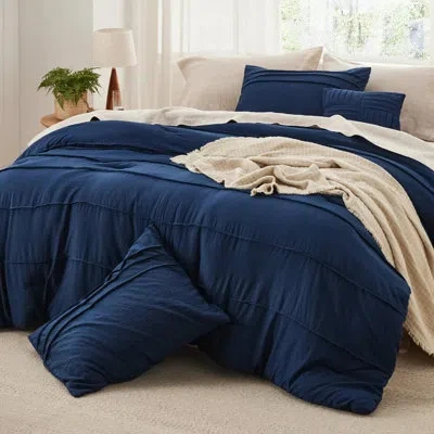 Bedsure Best Seller  Prewashed Microfiber Pinch Pleat Comforter Set-89gsm In Navy