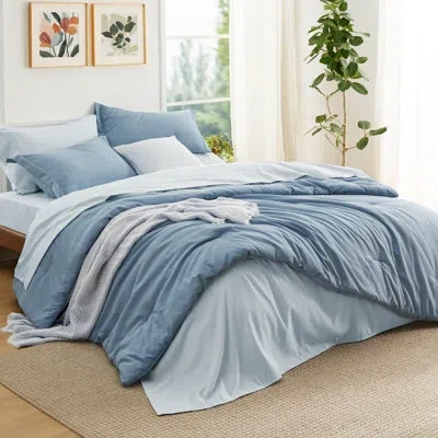 Bedsure Best Seller  Reversible Bed-in-a-bag Bed Set, 89gsm In Grayish Blue