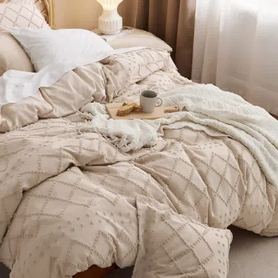 Bedsure Boho Duvet Cover Set- Embroidery  Home Bedding Set In Khaki