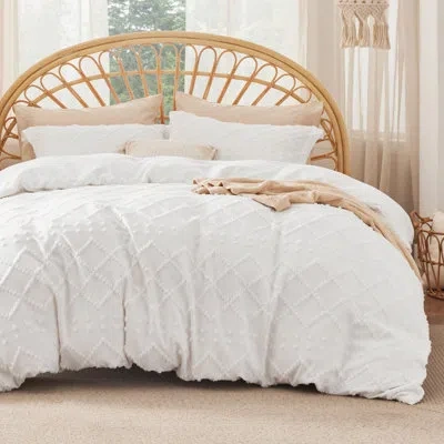 Bedsure Boho Duvet Cover With Fitted Sheet In White