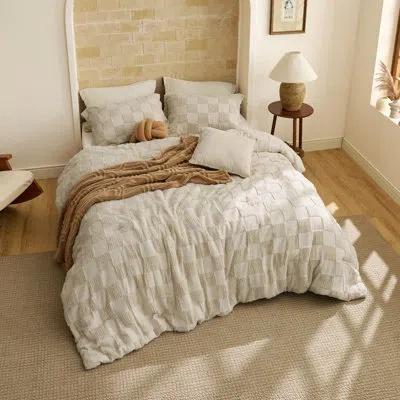 Bedsure Boho Tufted Checkered Farmhouse Comforter Set, 230gsm In Beige