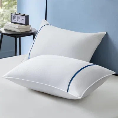 Bedsure Breathable Pillows For Sleeping With Decoration Strip, For Side, Back Or Stomach Sleepers In Blue;white