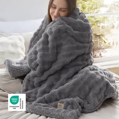 Bedsure Bubble Faux Fur  Blanket – Soft Plush Throw For Dorm Bed & Chair Use  – Cozy Gift For Students In Gray