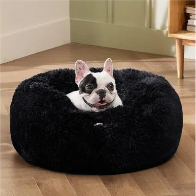 Bedsure Calming Dog Bed - Donut Washable Pet Bed, Anti-slip Round Fluffy Plush Faux Fur Cat Bed In Black