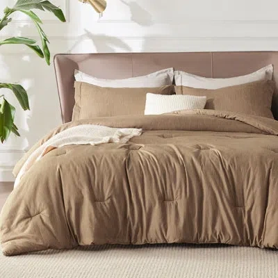 Bedsure Cationic Dyed Printed Comforter Set In Khaki
