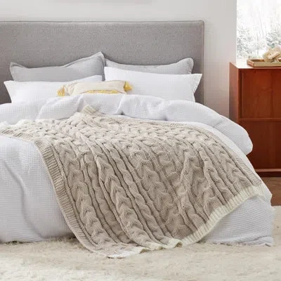 Bedsure Chenille Cable Knitted Throw Blanket For Couch&bed Gentlesoft™️ In Beige