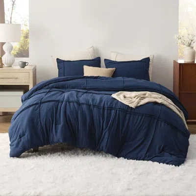 Bedsure Comforter Set With Sheet Grid Pinch Pleat In Blue