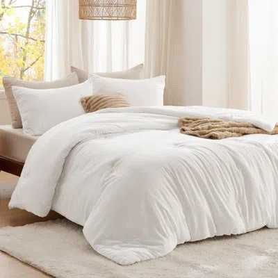 Bedsure Comforter Set-cotton Like-clover In White