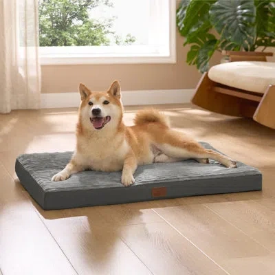 Bedsure Comfyfleece Cozy Crate Dog Bed For Large Dogs & Puppies, Orthopedic Egg Crate Foam With Removable Ma In Charcoal Gray