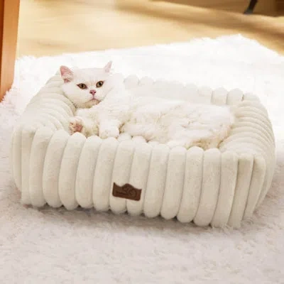 Bedsure Comfyfleece Cozy Orthopedic Dog Bed, Washable Corduroy Fleece With Removable Zipper Cover For Large  In Marshmallow