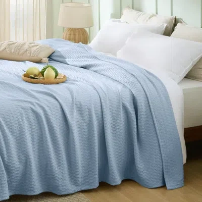 Bedsure Cooling Blanket Of Rayon Derived From Bamboo - Lightweight Breathable Cotton Blanket For Hot Sleeper In Blue
