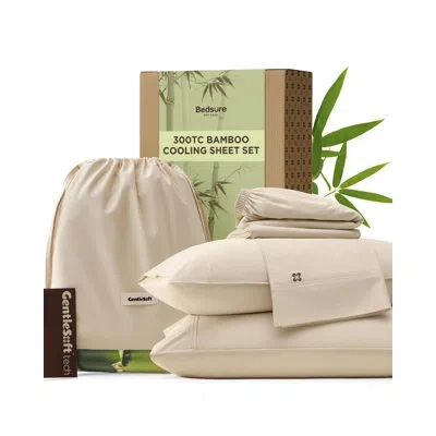 Bedsure Cooling Sheets, Rayon Derived From Bamboo & Cotton Blend, Gentlesoft, Breathable, Sheets Set, Deep P In Beige