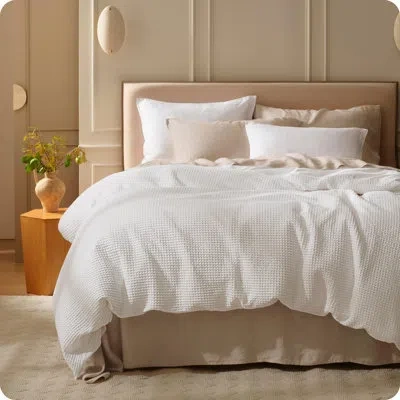 Bedsure Cotton Duvet Cover - 100% Cotton Waffle Weave Linen Duvet Cover, Purewoven Textured Breathable Beddi In White