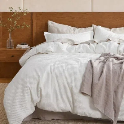 Bedsure Cotton Duvet Cover King - 100% Cotton Waffle Weave Coconut White Duvet Cover King Size, Gentlesoft A In Neutral