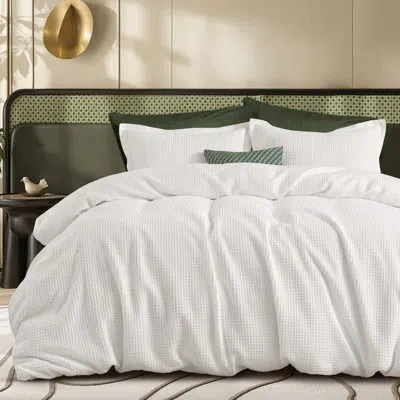 Bedsure Cotton Duvet Cover Twin - 100% Cotton Waffle Weave Coconut White Duvet Cover Twin Size, Gentlesoft A