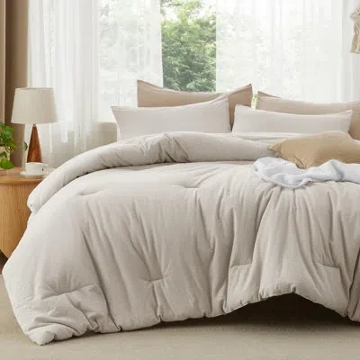 Bedsure Cotton Fabric With Microfiber Inner Fill Comforter Set In Silver Cloud