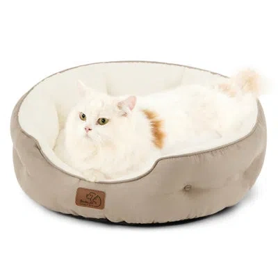 Bedsure Cozy Round Dog & Cat Bed For Small Pets, Washable Plush Nest With Non-slip Base, Indoor In Camel