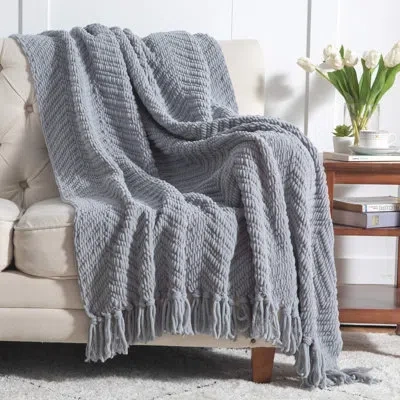Bedsure Cozy Winter Collection  Knit Woven Blanket In Light Gray