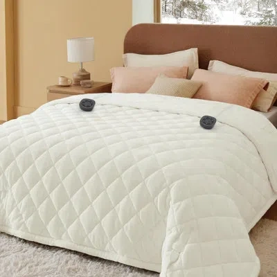 Bedsure Cozy Winter Collection  Quilted Electric Heated Blanket In Cream