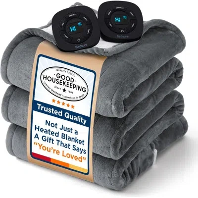 Bedsure Cozy Winter Collection Flannel Electric Blanket, 10 Heat Timer Settings & 6 Levels, Gentlesoft™ In Classic Grey