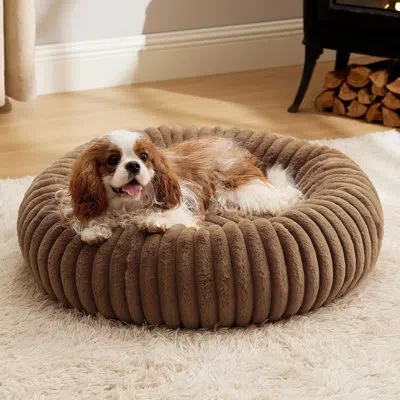 Bedsure Donut Dog Bed - Washable Faux Fur With Corduroy Fleece & Anti Slip Bottom, Round Pet Bed With Remova In Brown