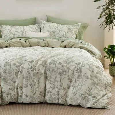Bedsure Duvet Cover 100% Cotton Botanical Green With Zipper, Reversible Floral Bedding Comforter Cover In Desert Sage