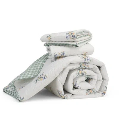 Bedsure Floral Reversible Botanical Spring Flower Quilt Bedding Set In White;green