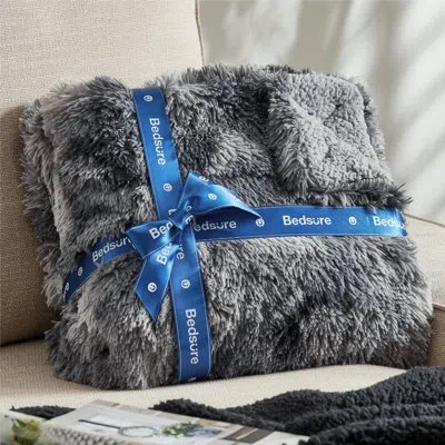 Bedsure Fluffy Blankets Queen Size For Bed, Thick Warm Sherpa Fleece Faux Fur Full Queen Blankets For Winter In Grey