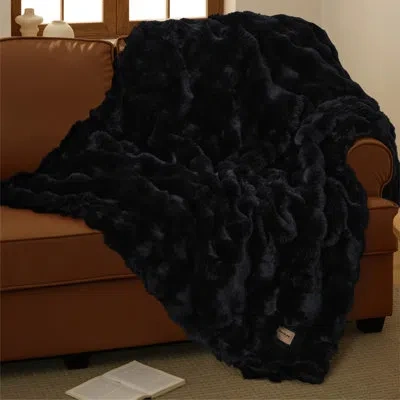 Bedsure Fluffy Faux Fur Blanket Twin Fuzzy Soft Bubble Blanket For Couch Bed Sofa Chair, Faux Fur Decor Gift In Black