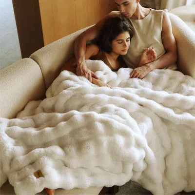 Bedsure Fluffy Faux Fur Throw Xl Blanket Fuzzy Soft Bubble Blanket For Couch Sofa Chair, Faux Fur Decor Gift In Coconut Milk