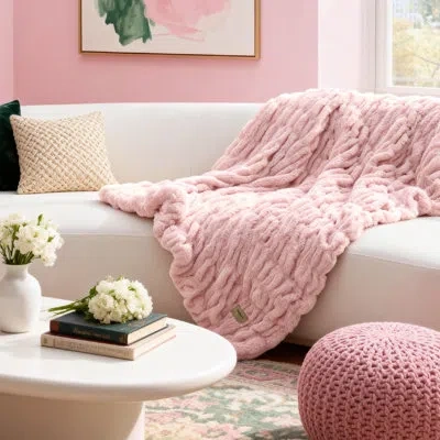 Bedsure Fuzzy Faux Fur Throw Blanket For Couch, Ultra Soft Fluffy Blanket Double Side Rabbit Fur Throw Gifts In Pink Dogwood