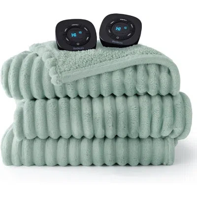 Bedsure Heated Blanket Electric - Thick Striped Flannel Electric Blanket, Heating With 4 Time Settings, 6 He In Blue