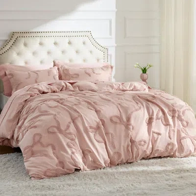 Bedsure King Size Boho Tufted Duvet Cover Set - Rose Pink Jacquard Embroidery, Farmhouse  Bedding Ensemble, 