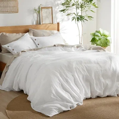 Bedsure Linen Cotton Blend Duvet Cover Set In White